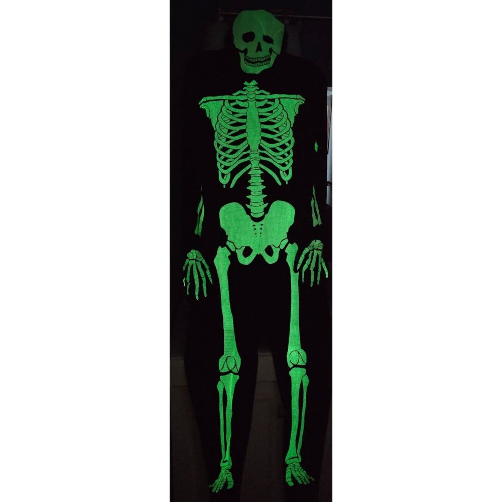 Full Body Glow in the Dark Skeleton Costume Bodysuit Hooded Halloween Adult XL
